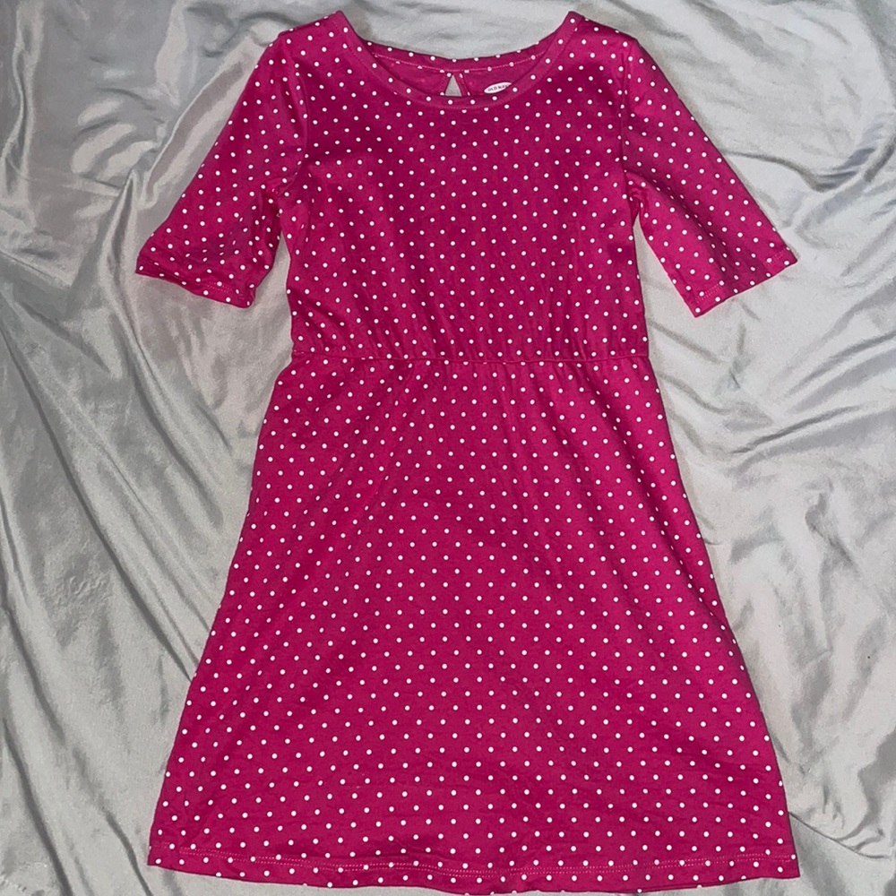 Old Navy kids pink/purple dress white polkadots